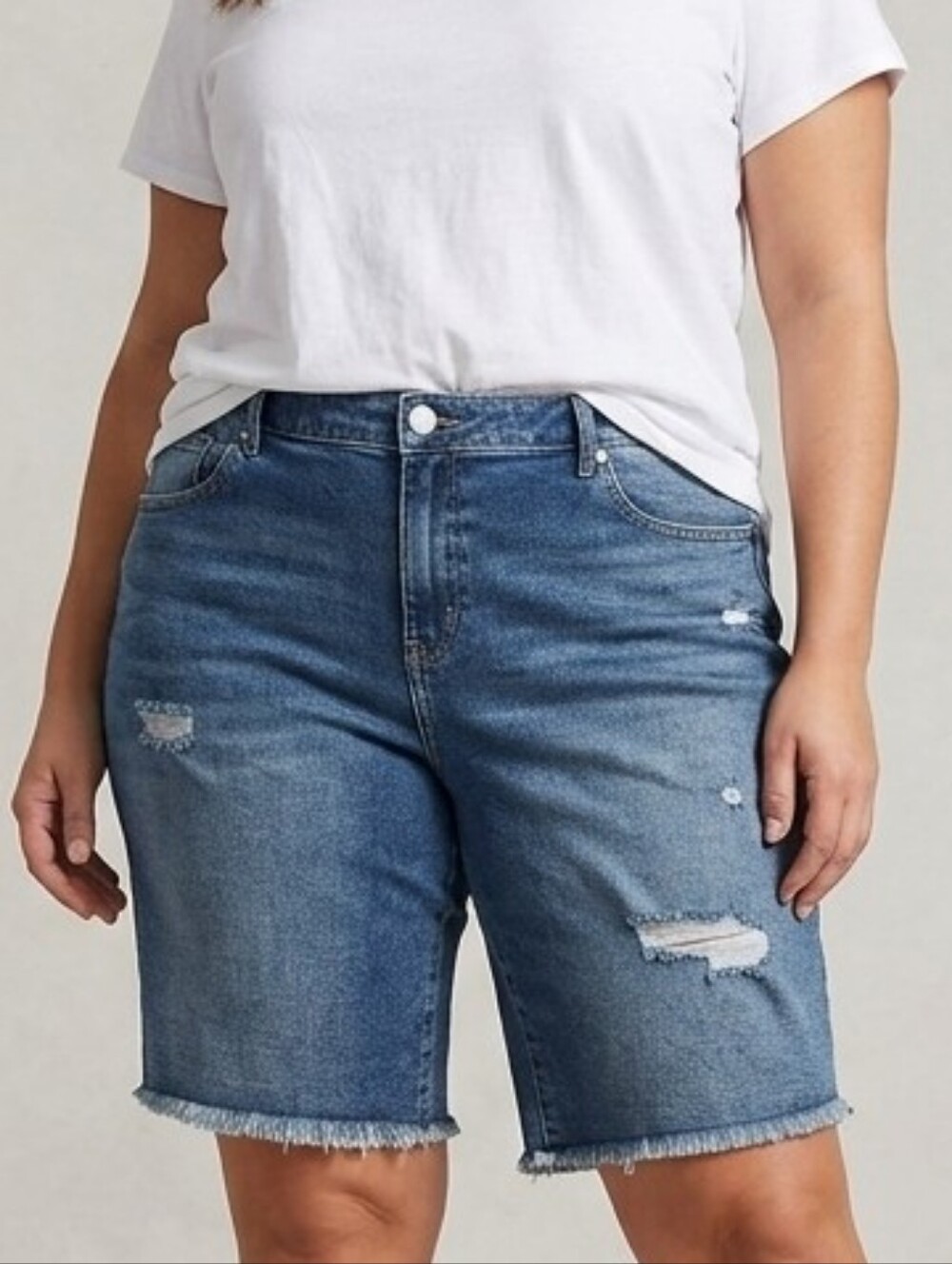 Lane Bryant Boyfriend Bermuda Denim Shorts Plus Size 16 Distressed Blue